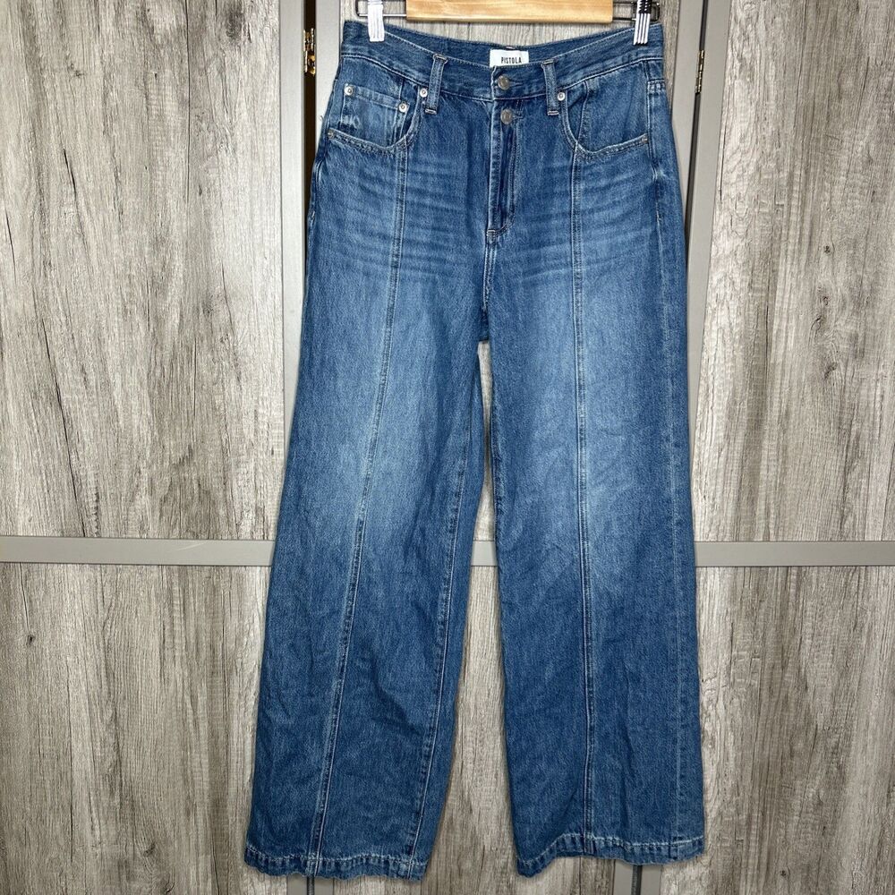 Pistola High Rise Wide Leg Jeans Blue Penny Seamed